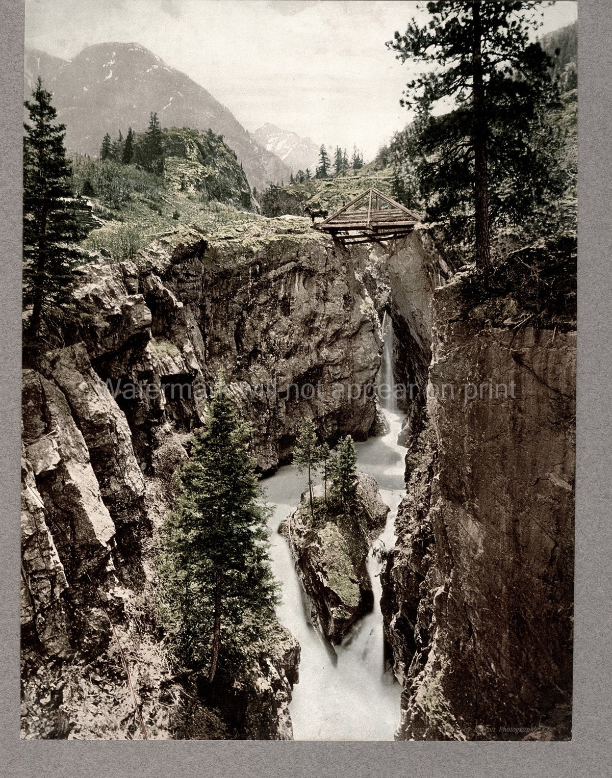 Uncompahgre River Bridge Colorado Canyon Gorge Mountains Vtg. Photo 19thC.