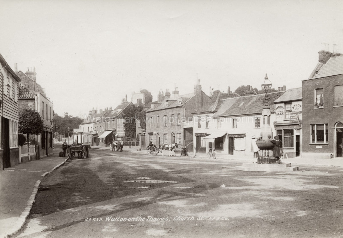 Walton-on-Thames Church Street Surrey Horse Cart Fountain Vtg. Photo 19thC.