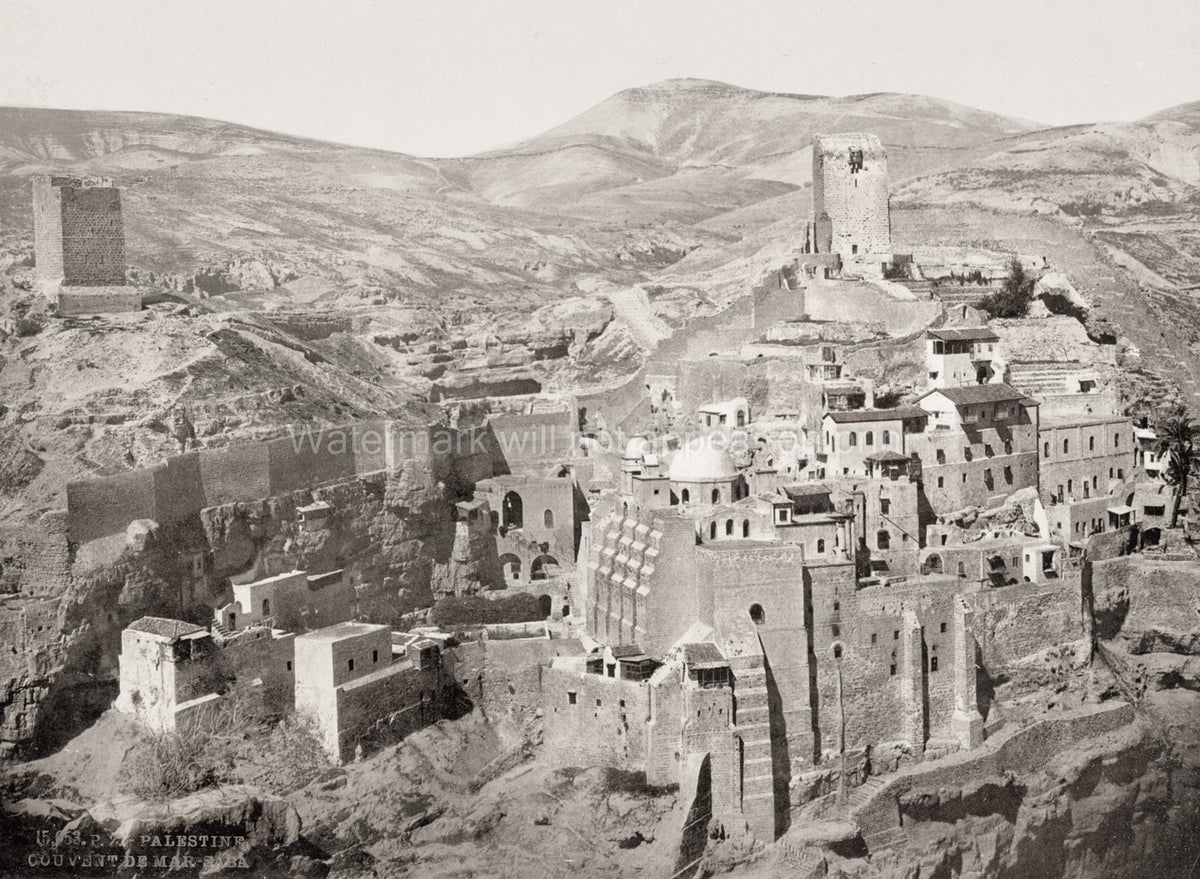 Mar Saba Monastery Bethlehem West Bank Desert Canyon Vtg. Photo 19thC.