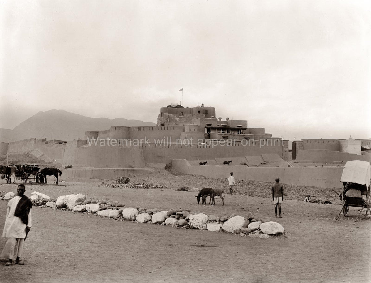 Jamrud Fort Khyber Pass NW Frontier Fortress Walls People Vtg. Photo 19thC.