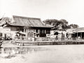 Shanghai China Tea House Waterfront Market Stalls People Vtg. Photo 19thC.