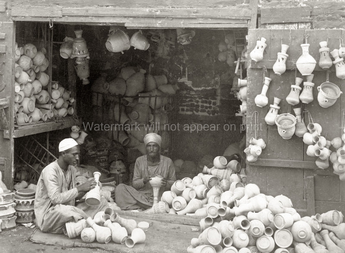 Egypt Pottery Store Potters Craftsmen Market Shop Vases Vtg. Photo 19thC.