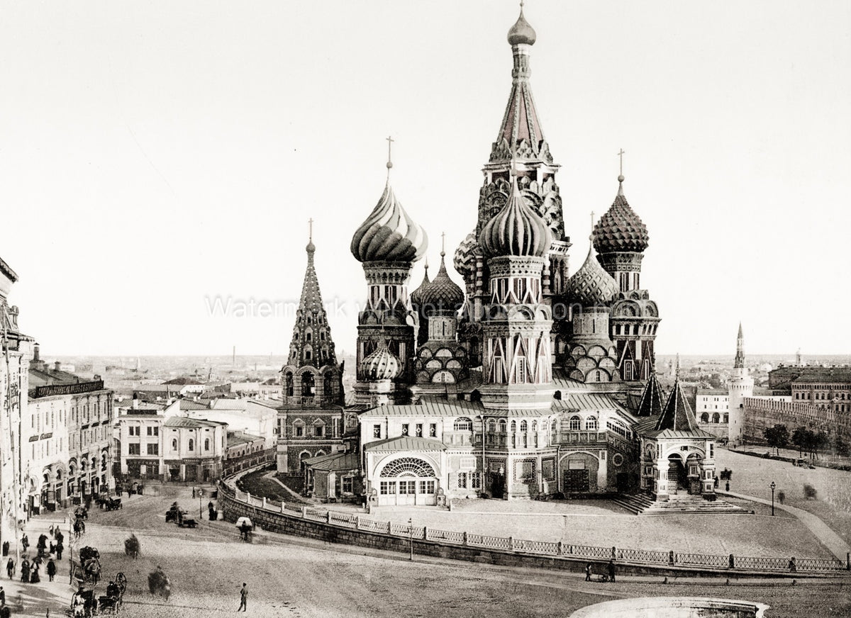 Moscow St. Basil's Cathedral Vasily Blessed Domes Cityscape Vtg. Photo 19thC.