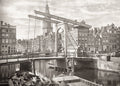 Amsterdam Netherlands Canal Drawbridge Zuiderkerk Tower Boats Vtg. Photo 19thC.