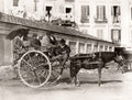 Italy Horse Carriage Hackney Men Passengers Street Scene City Vtg. Photo 19thC.