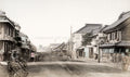 Yokohama Honcho Dori Main Street Scene Traditional Shops Carts Vtg. Photo 19thC.