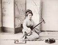 Japanese Musician Geisha Woman Kimono Shamisen Instrument Vtg. Photo 19thC.