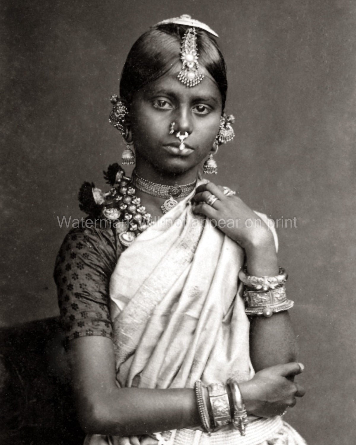 Ceylon Sri Lanka Tamil Girl Nose Rings Ornate Jewelry Vtg. Photo 19thC.