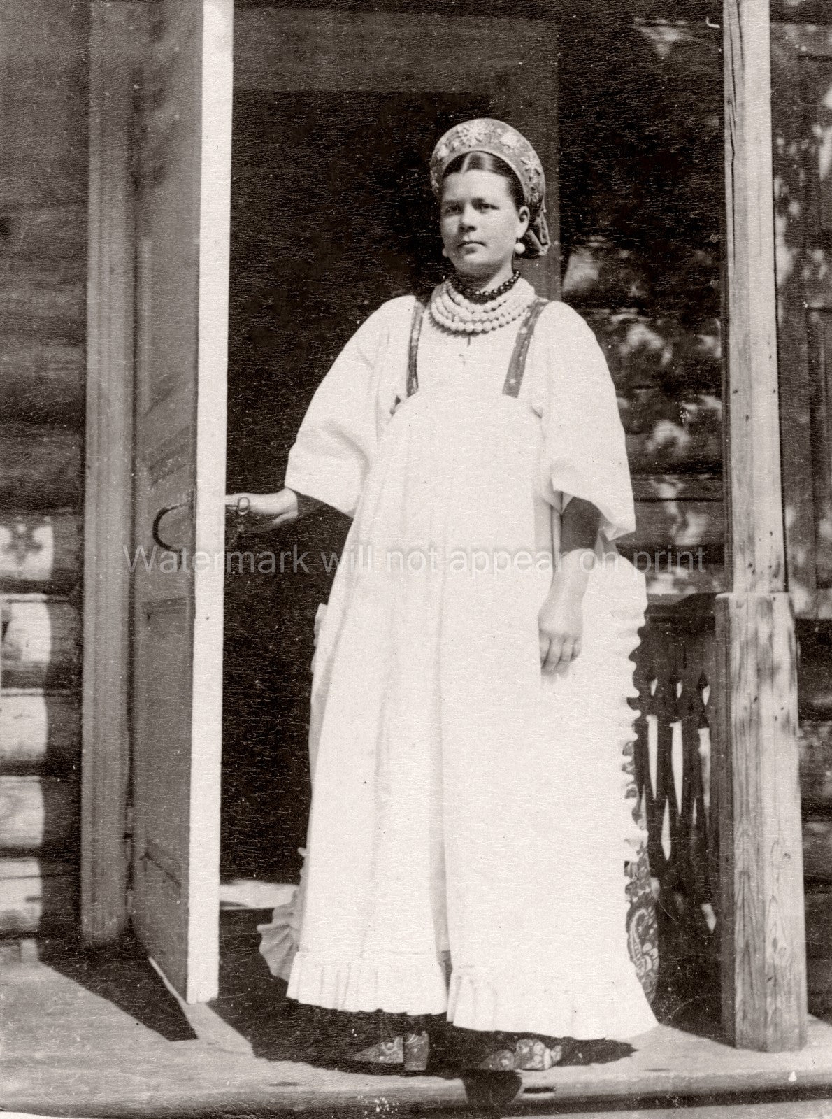 Russian Woman Nurse Traditional Dress Kokoshnik Portrait Vtg. Photo 19thC.