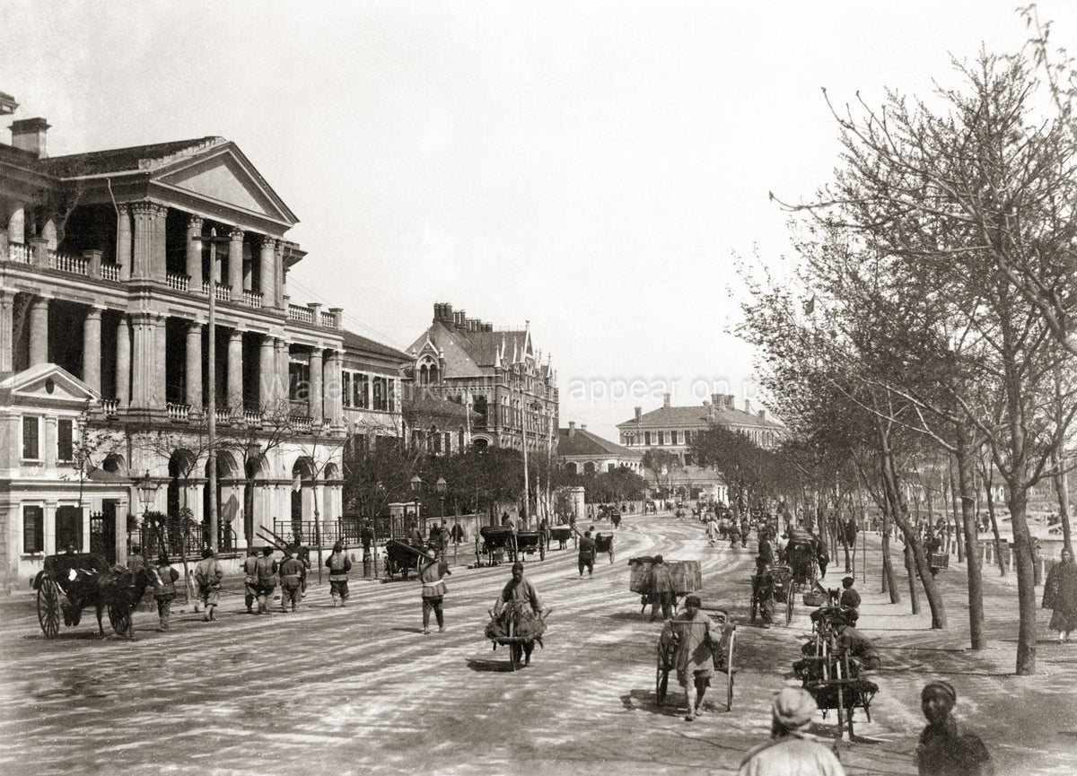 Shanghai Bund China Street Scene Traffic Colonial Buildings Vtg. Photo 19thC.