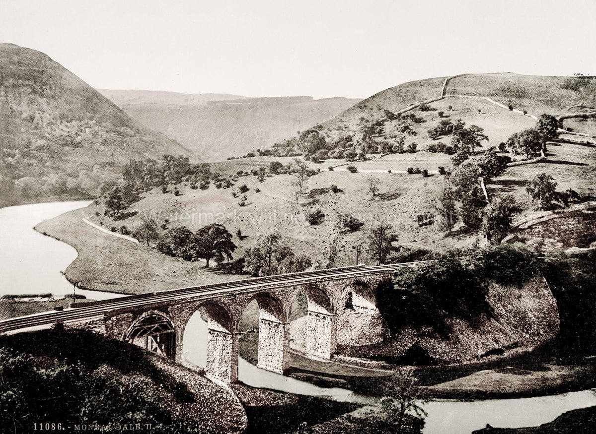 Headstone Viaduct Monsal Dale Peak District Landscape Hills Vtg. Photo 19thC.