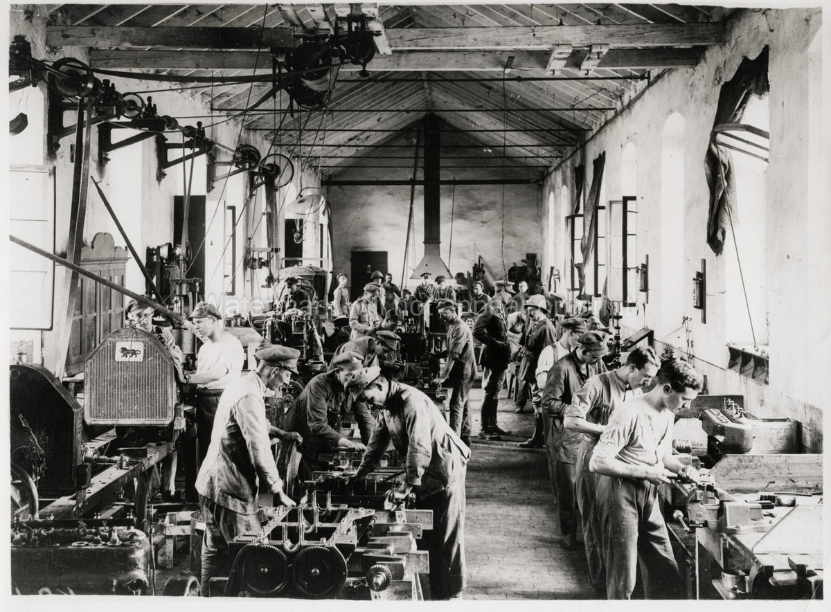 Italy WW1 Repair Shop Factory Workers Machinery Automobile Vtg. Photo