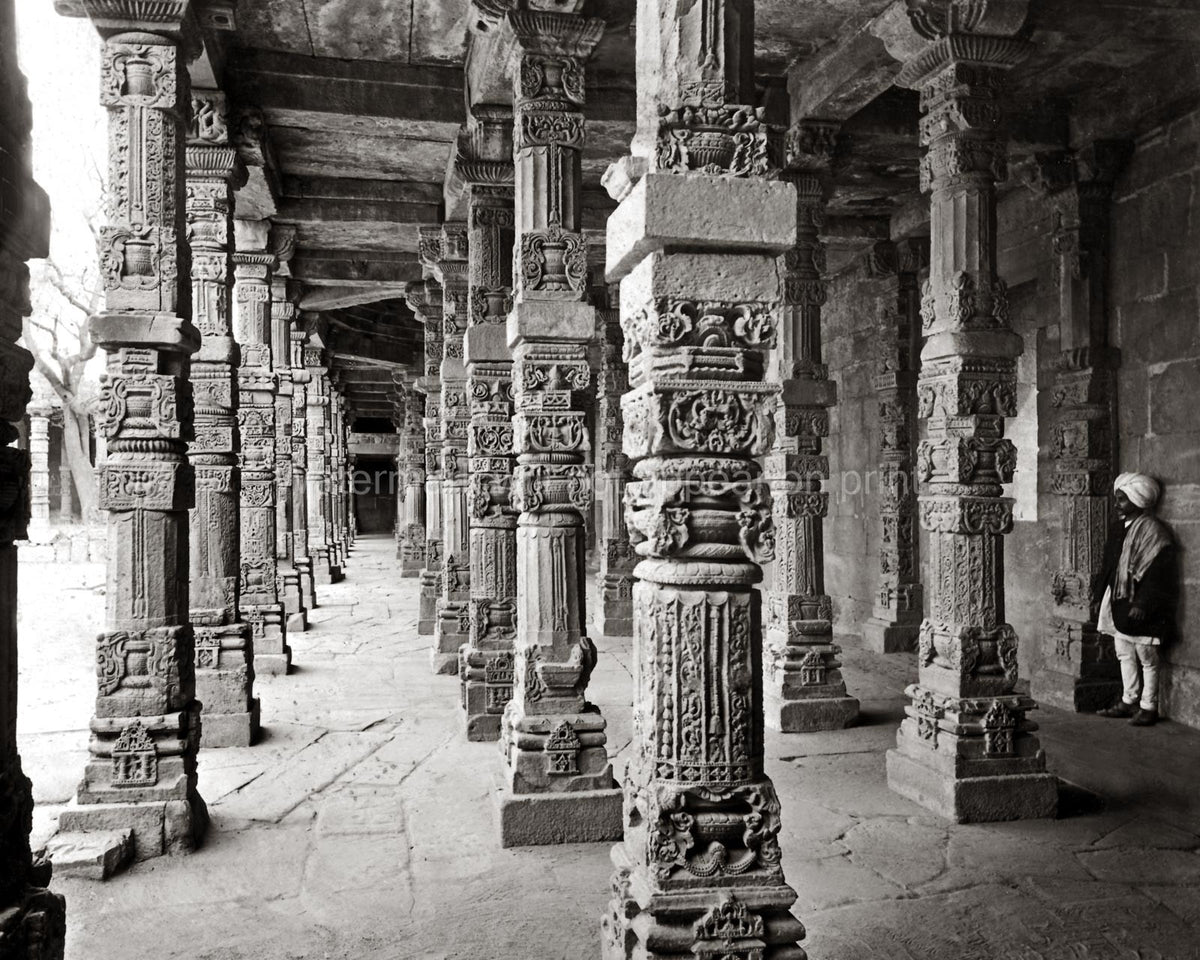 Delhi India Kutub Minar Colonnade Carved Pillars Architecture Vtg. Photo 19thC.