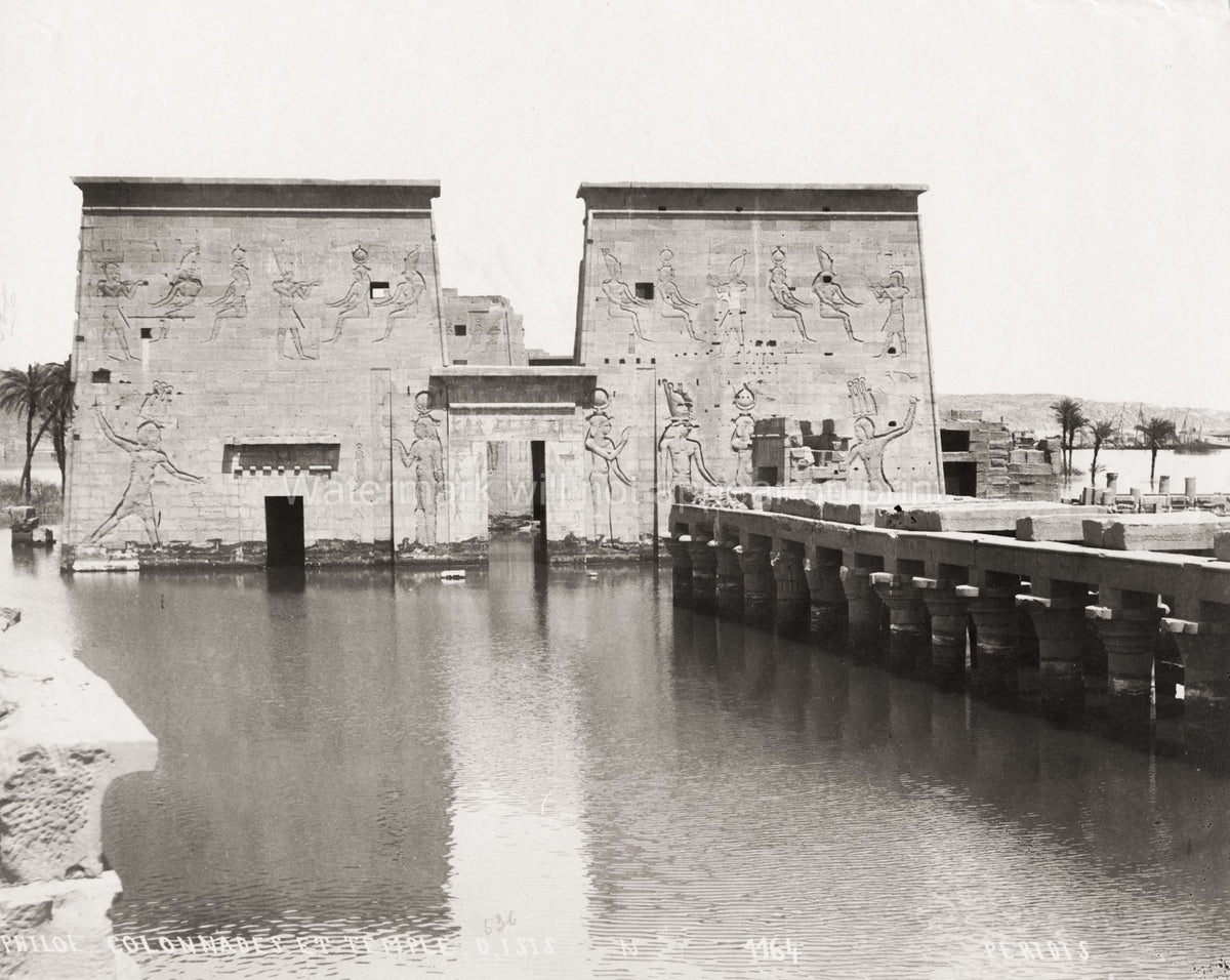 Temple Isis Philae Egypt Flooded Pylon Ruins River Nile Vtg. Photo 19thC.