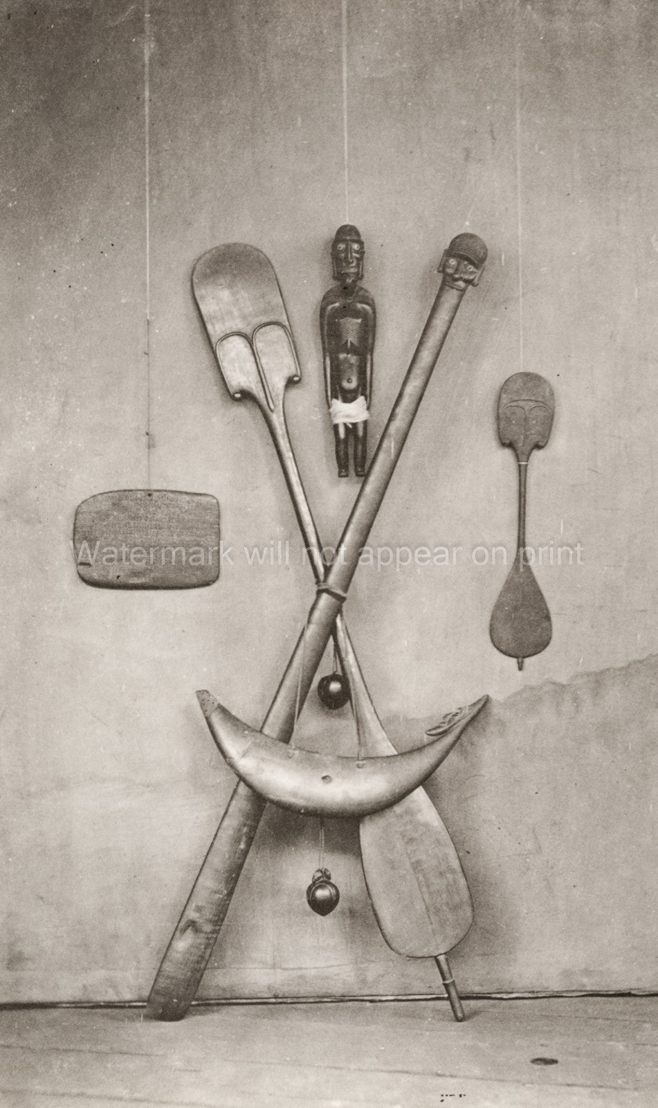 Pacific Islands Fiji Samoa Tribal Art Artifacts Carvings Vtg. Photo 19thC.