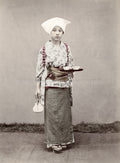 Japanese Tea House Girl Kimono Obi Serving Tray Portrait Vtg. Photo 19thC.