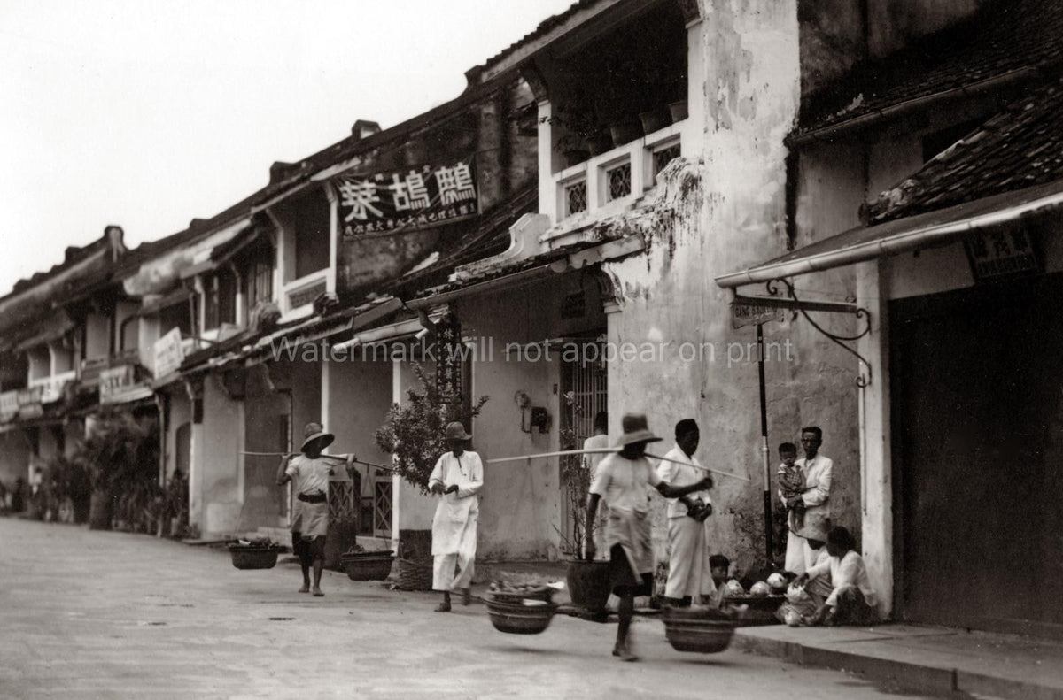 Batavia Jakarta Chinatown Street Scene Vendors Dutch East Vtg. Photo 19thC.