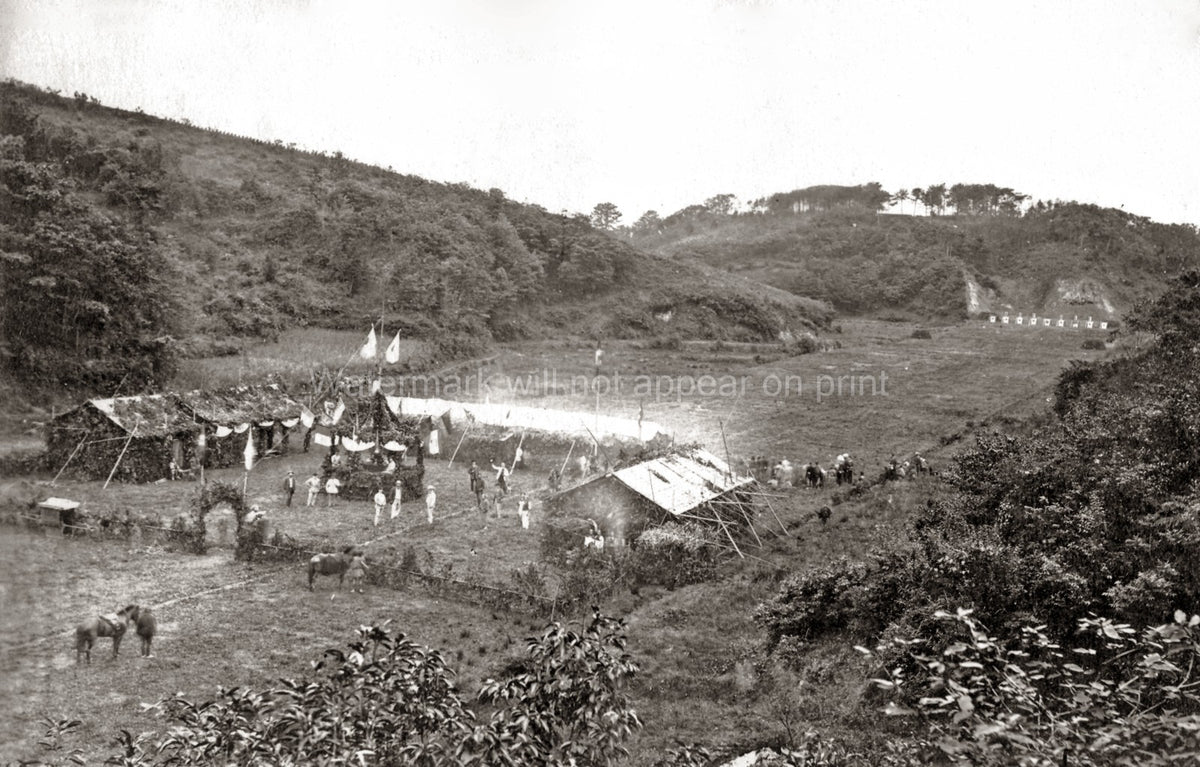 Japan Rifle Range Shooting Competition Targets Tents Gathering Vtg. Photo 19thC.