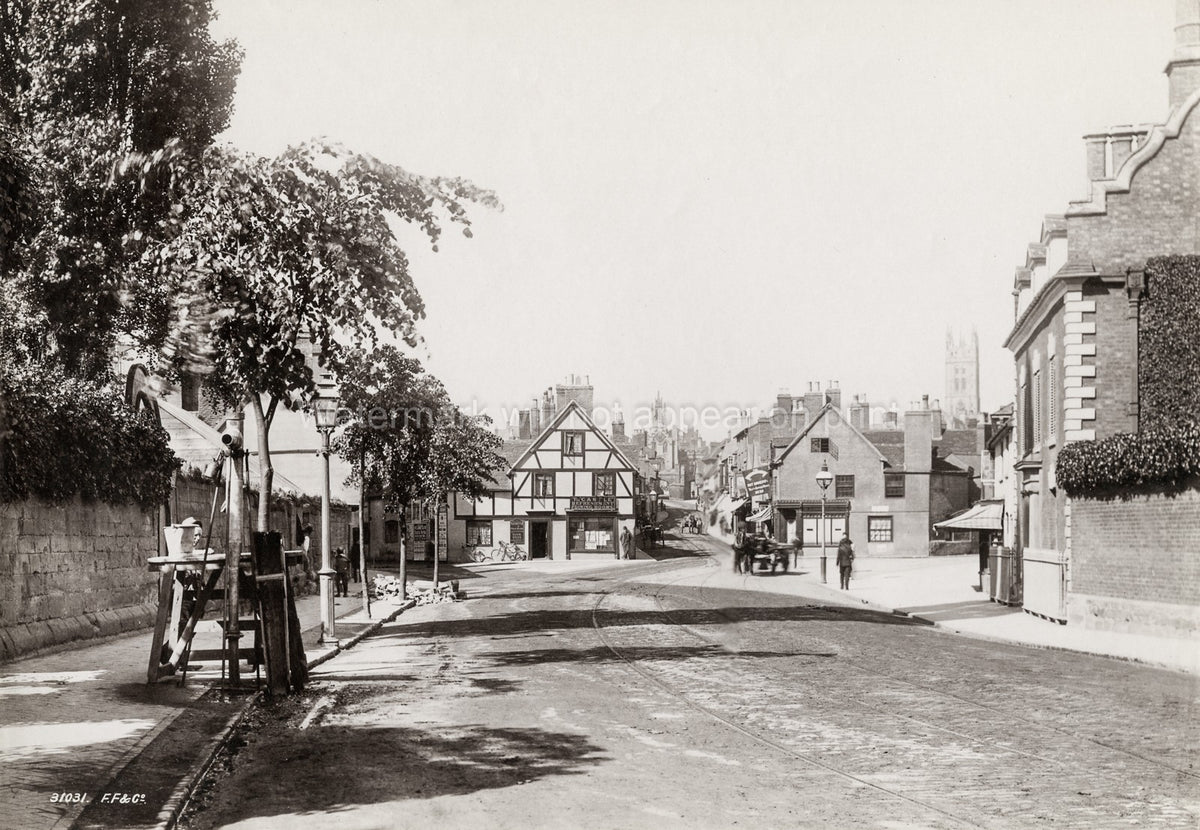 Warwick St John's Street Scene Tudor Architecture Horse Cart Vtg. Photo 19thC.