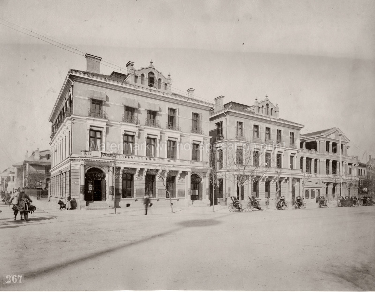 Shanghai China Bund Street Scene Architecture Rickshaws Vtg. Photo 19thC.