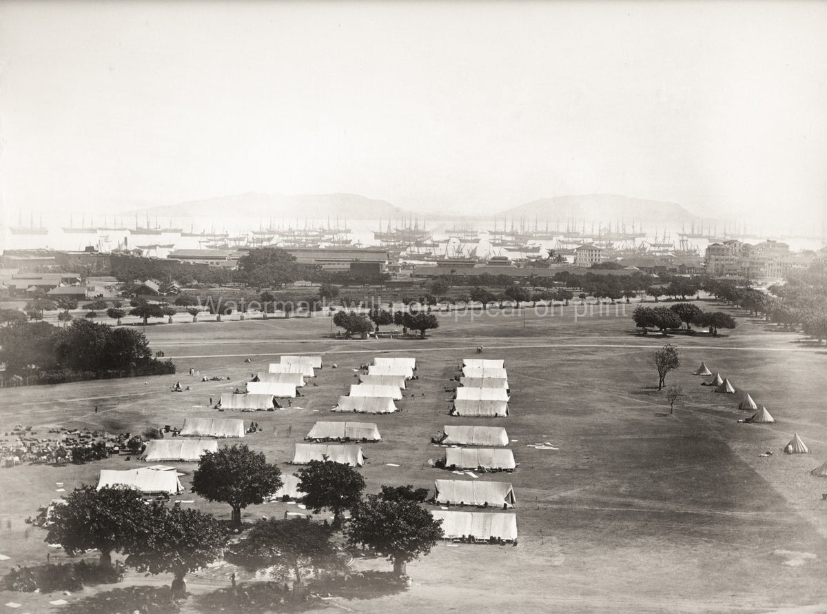 British India Army Camp Harbour Sailing Ships Military Tents Vtg. Photo 19thC.