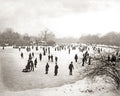 England Skating Frozen Lake Winter Snow People Victorian Vtg. Photo 19thC.