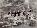 Japanese Women Ornate Kimonos Teahouse Garden Geisha Girls Vtg. Photo 19thC.