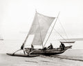 India Fishing Boat Outrigger Canoe Fishermen Sailboat Beach Vtg. Photo 19thC.