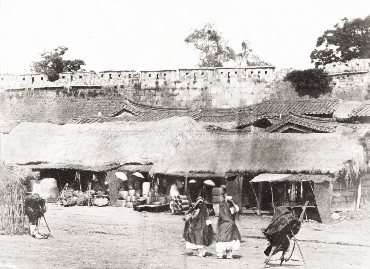 Seoul Korea Street Scene City Wall Market Traditional Dress Vtg. Photo 19thC.
