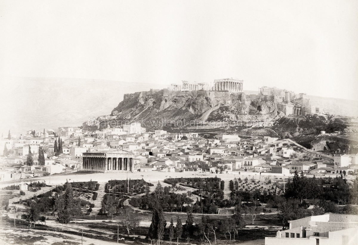 Athens Greece Acropolis Parthenon Temple Cityscape Ruins Vtg. Photo 19thC.