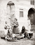 Egypt Cairo Women Washing Water Courtyard Scene Turban Vtg. Photo 19thC.