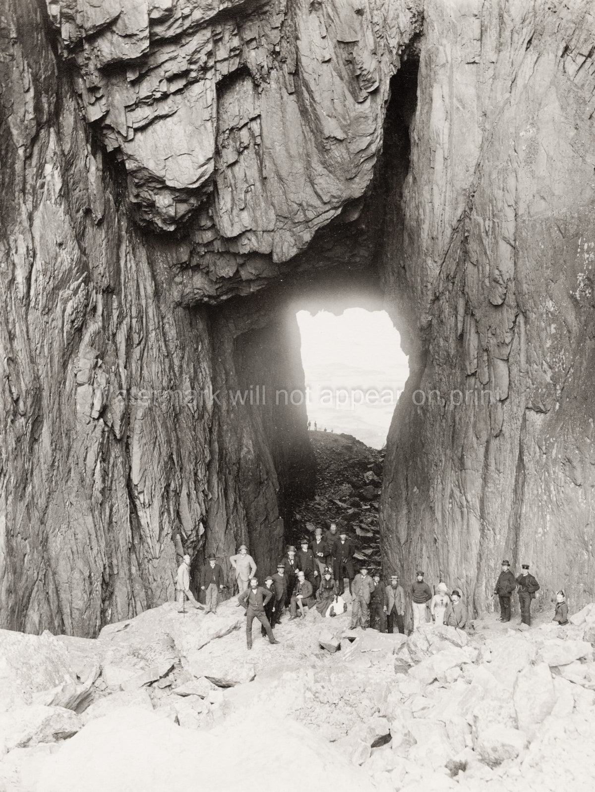 Torghatten Mountain Hole Torget Island Brnny Norway Hikers Vtg. Photo 19thC.