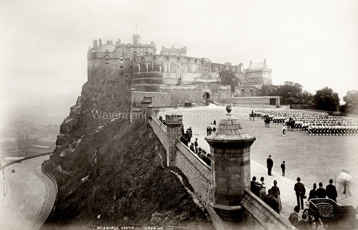 Edinburgh Castle Scotland Military Parade Soldiers Fortress Vtg. Photo 19thC.