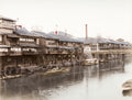 Osaka Japan Dotonbori Canal Waterfront Buildings Boats Bridge Vtg. Photo 19thC.