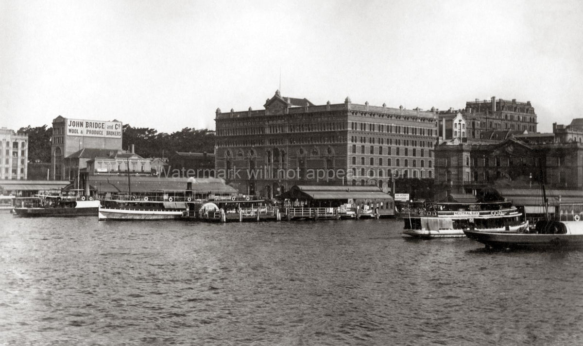 Sydney Circular Quay Harbour Ferries Paddle Steamer Waterfront Vtg. Photo 19thC.