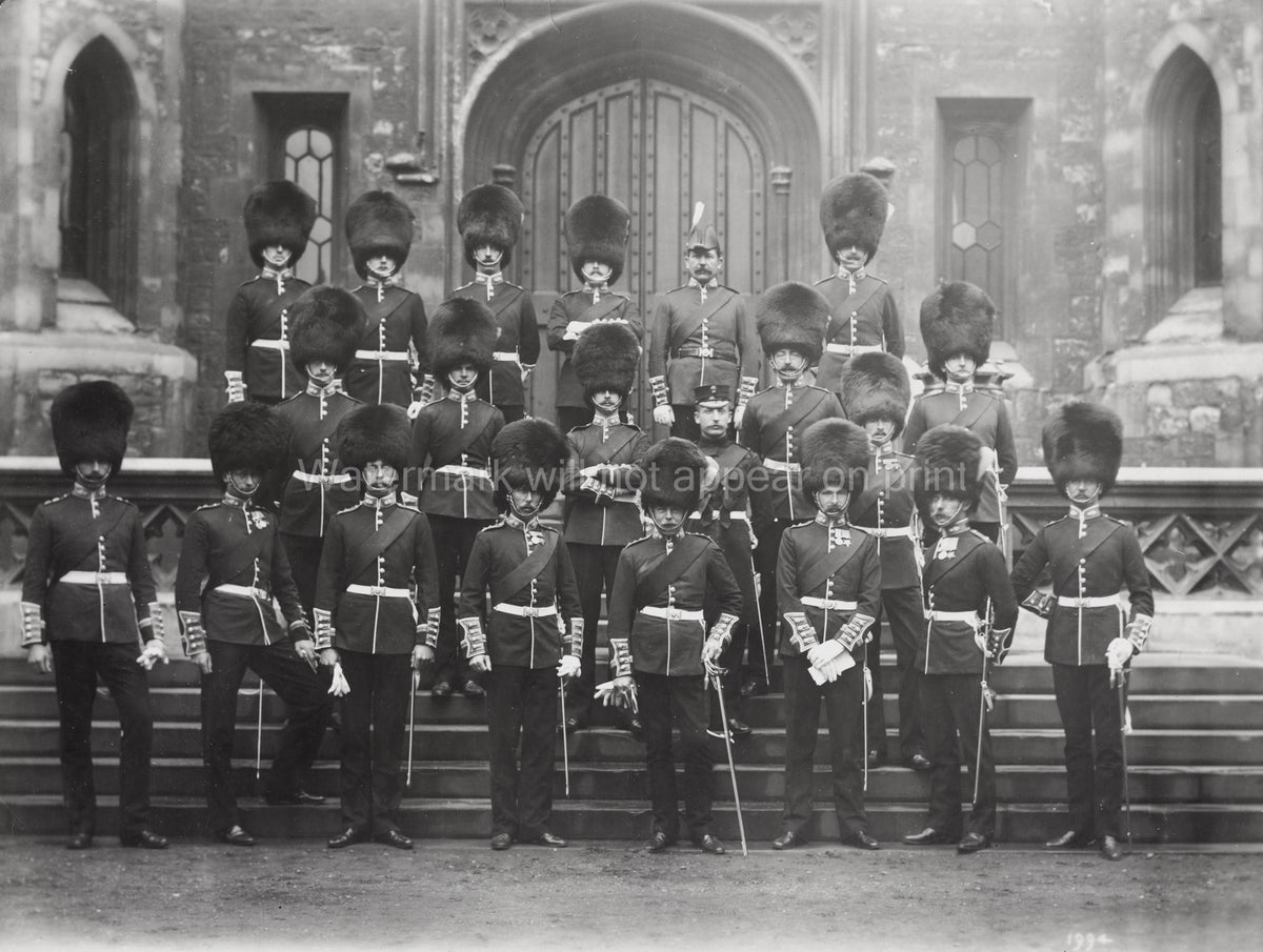 British Army Regiment Soldiers Bearskin Hats Uniforms Group Vtg. Photo 19thC.