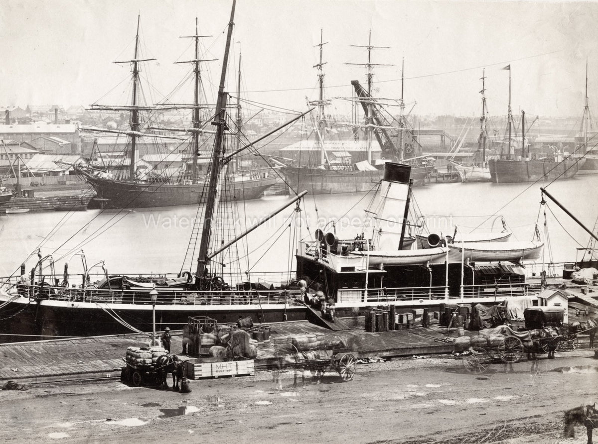 Australia Melbourne Harbour Docks Tall Ships Steamship Port Vtg. Photo 19thC.