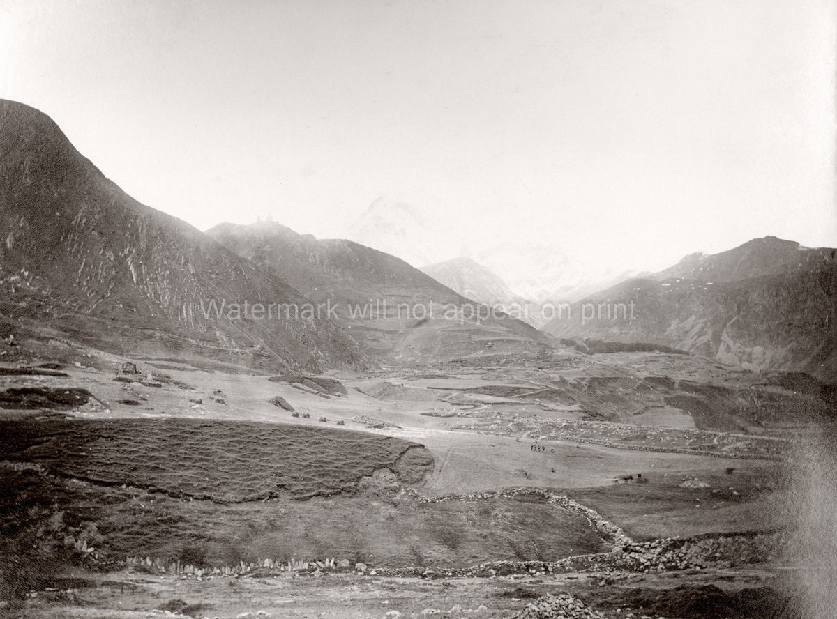Caucasus Georgia Kasbek Mountain Volcano Landscape Valley Vtg. Photo 19thC.