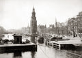 Amsterdam Mint Tower Netherlands Canal Boats Barges Cityscape Vtg. Photo 19thC.