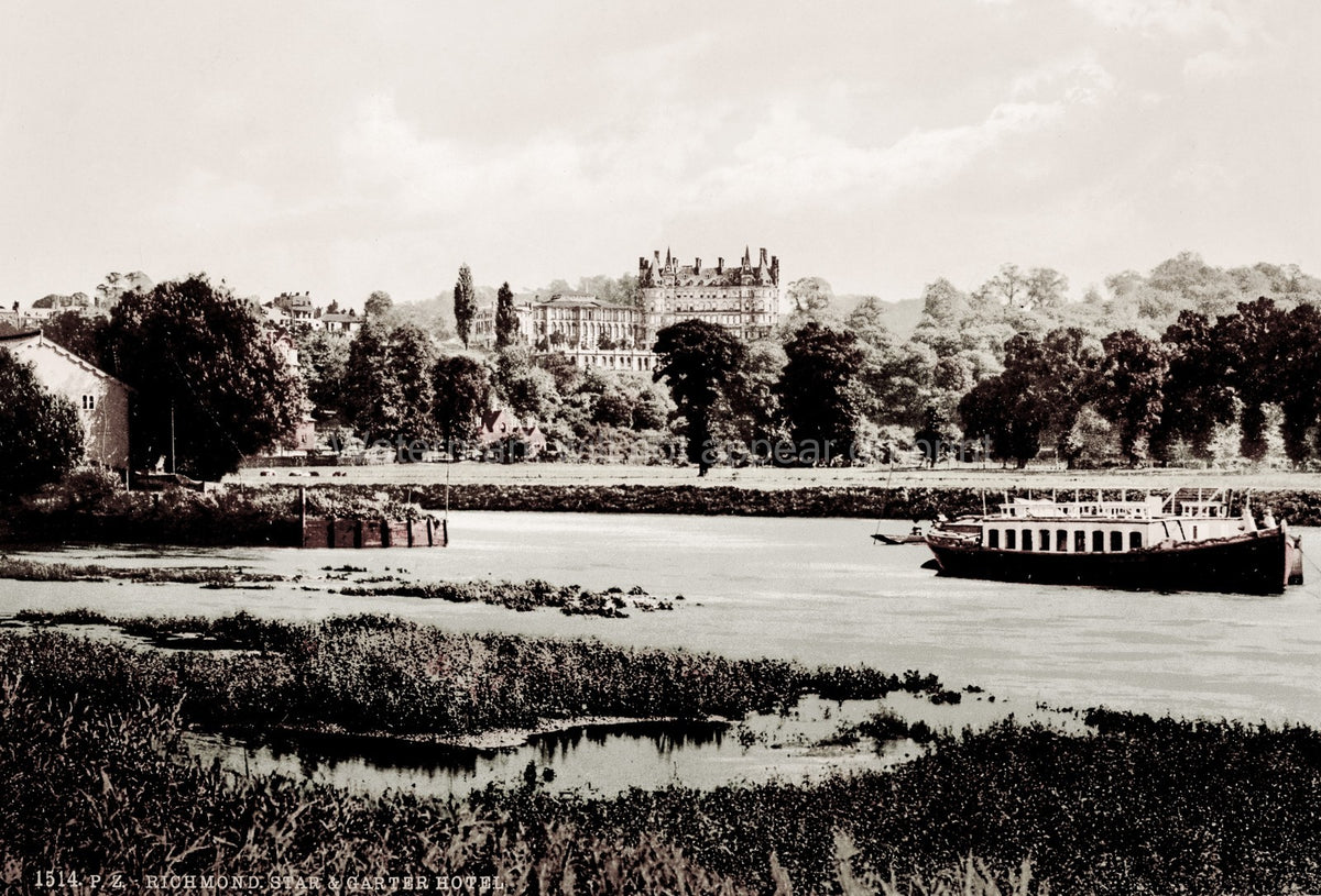 Richmond Star & Garter Hotel River Thames View Boat Landscape Vtg. Photo 19thC.