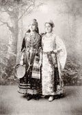 Caucasus Georgia 2 Young Women Traditional Dress Costume Vtg. Photo 19thC.