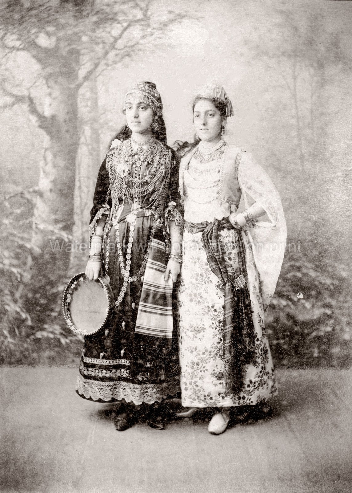 Caucasus Georgia 2 Young Women Traditional Dress Costume Vtg. Photo 19thC.