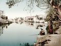 Alexandria Egypt Canal Waterfront Fishing Men Buildings Vtg. Photo 19thC.