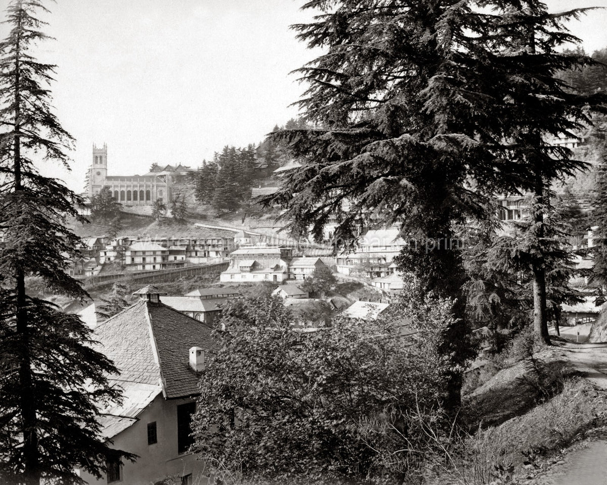 Simla Shimla India Church View Hillside Town Landscape Vtg. Photo 19thC.