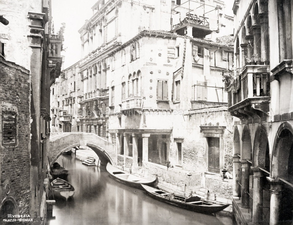 Venice Italy Palazzo Widman Canal Gondolas Bridge Architecture Vtg. Photo 19thC.