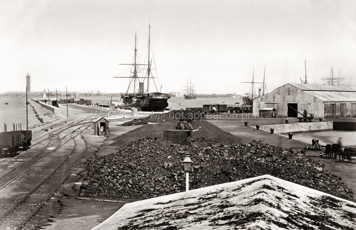 Alexandria Egypt Port Harbour Docks Ships Railway Coal Vtg. Photo 19thC.