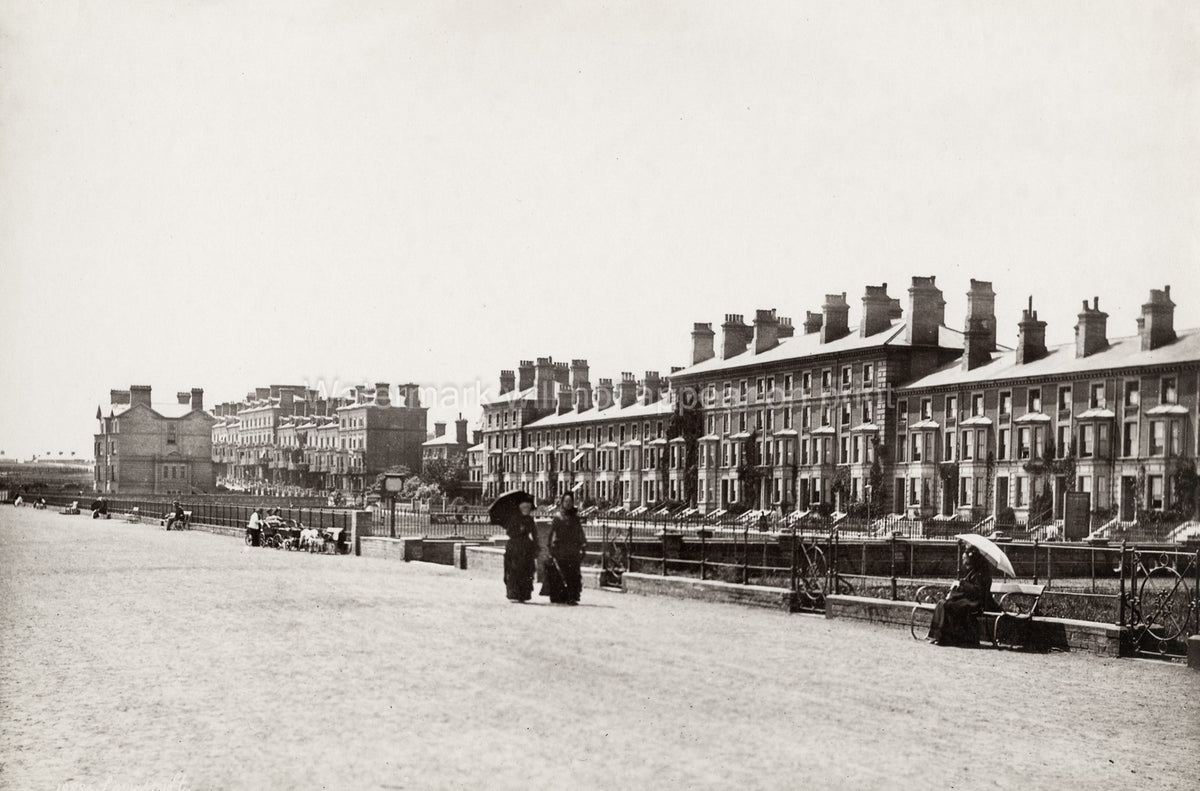 Lowestoft Suffolk Seaside Promenade Terraced Houses Victorian Vtg. Photo 19thC.
