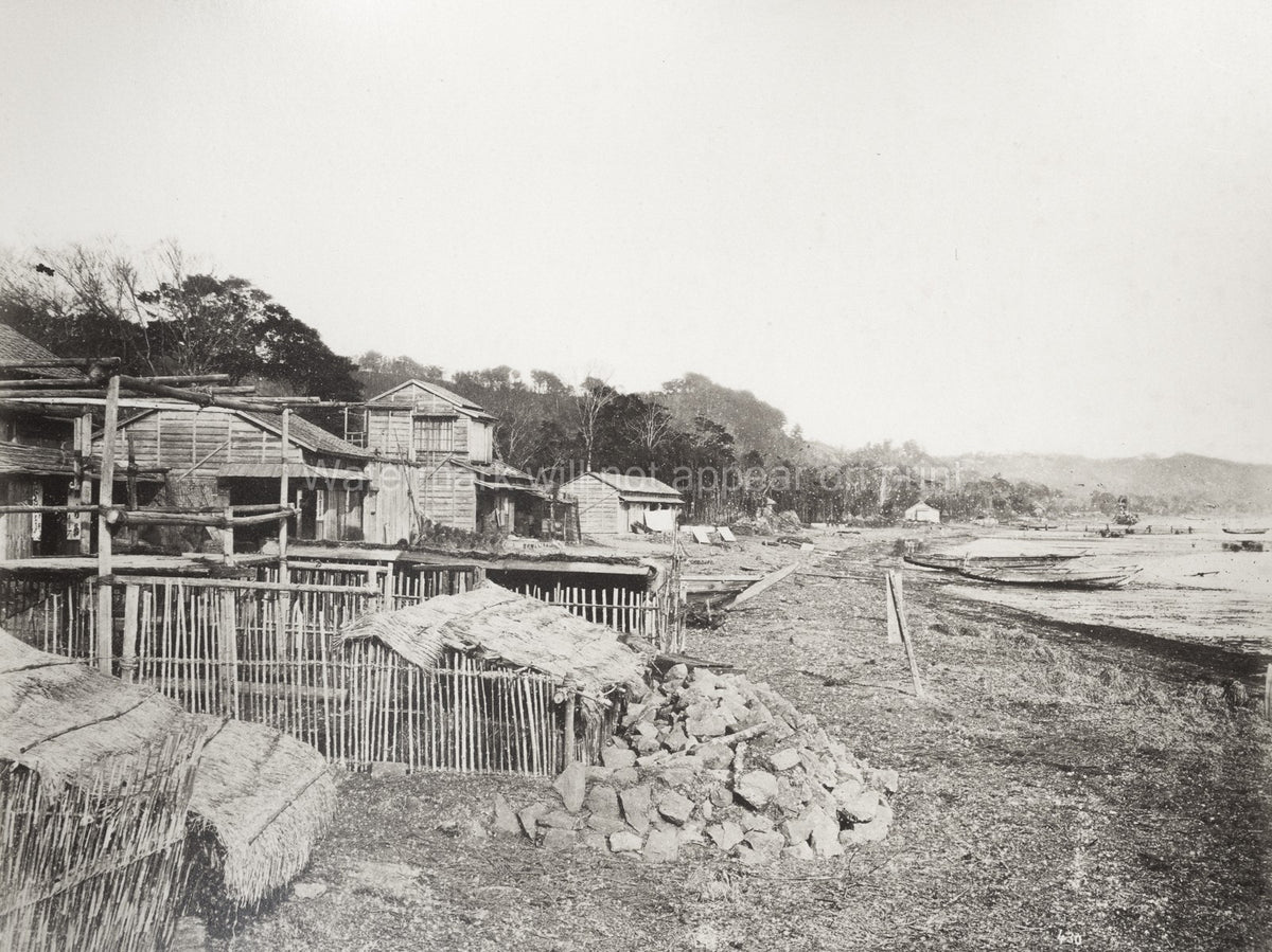 Yokohama Negishi Mississippi Bay Fishing Village Boats Huts Vtg. Photo 19thC.