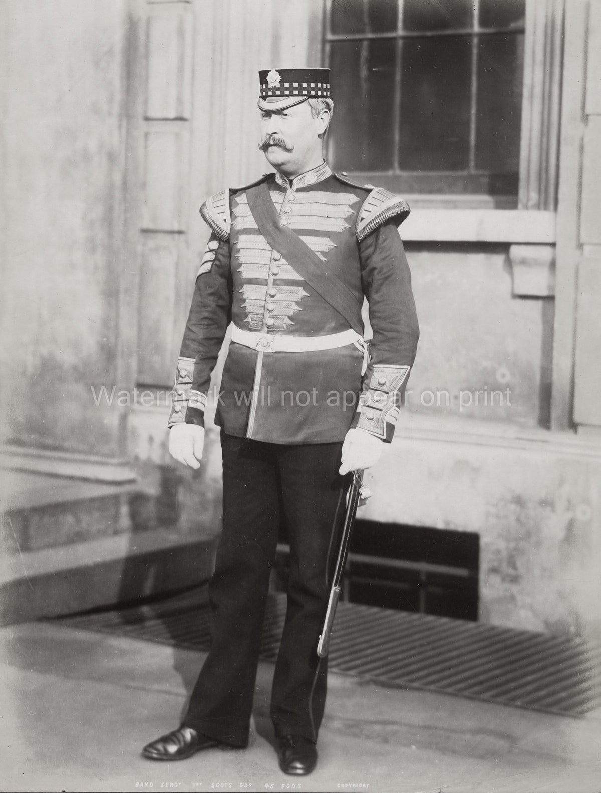 British Army Band Sergeant 1st Scots Guards Regiment Uniform Vtg. Photo 19thC.