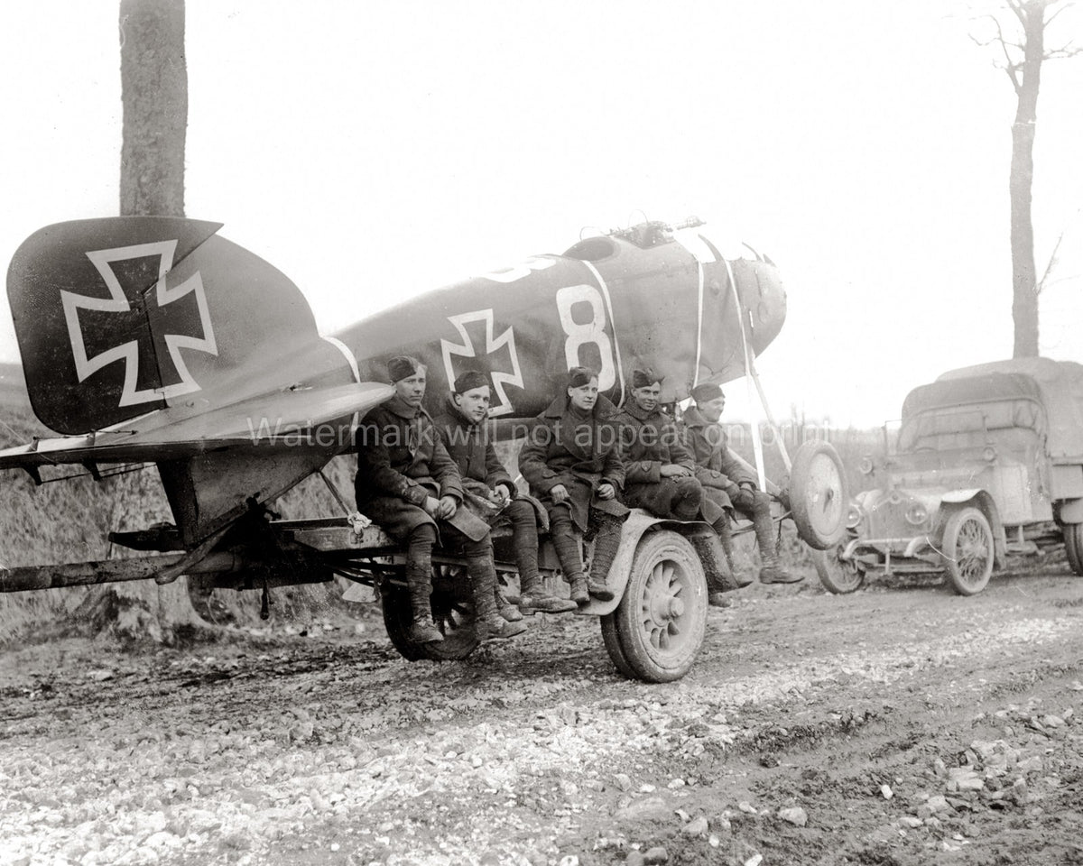 WW1 Captured German Aeroplane Soldiers Military Transport Vtg. Photo